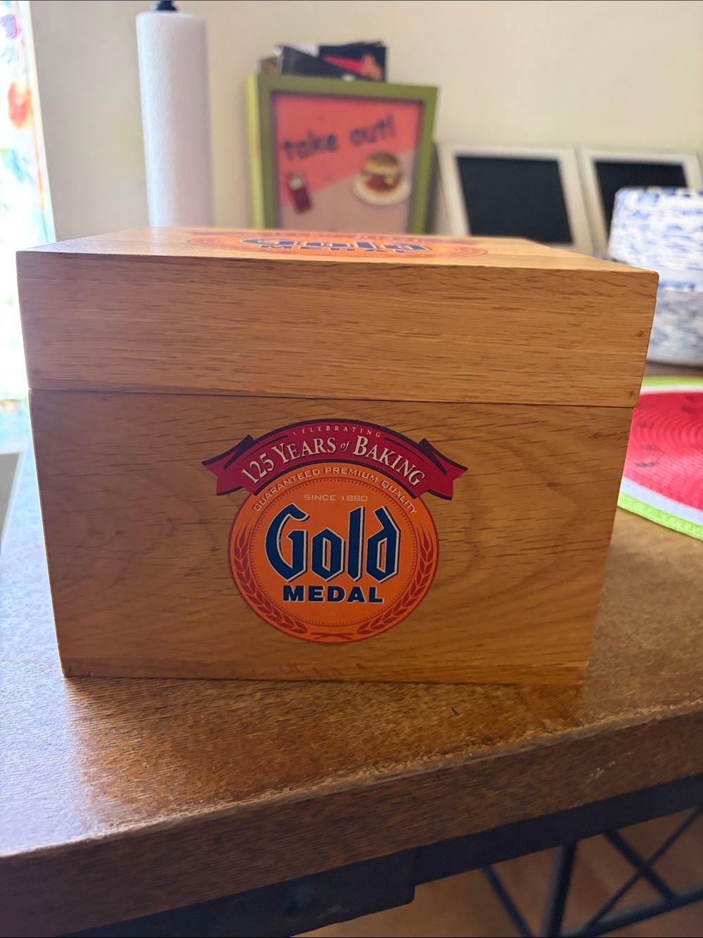 Gold Medal Wooden Recipe Box in Natural Wood Finish